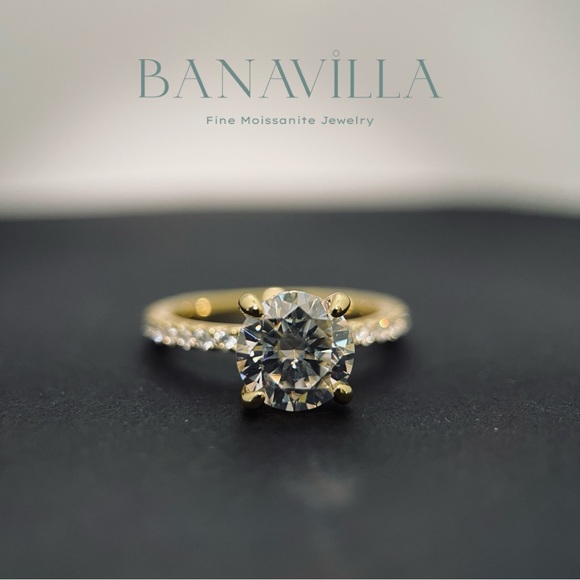 S925 in 14K Gold Plating Hidden Halo Engagement Ring 2ct Moissanite Diamond - Picture 4 of 10